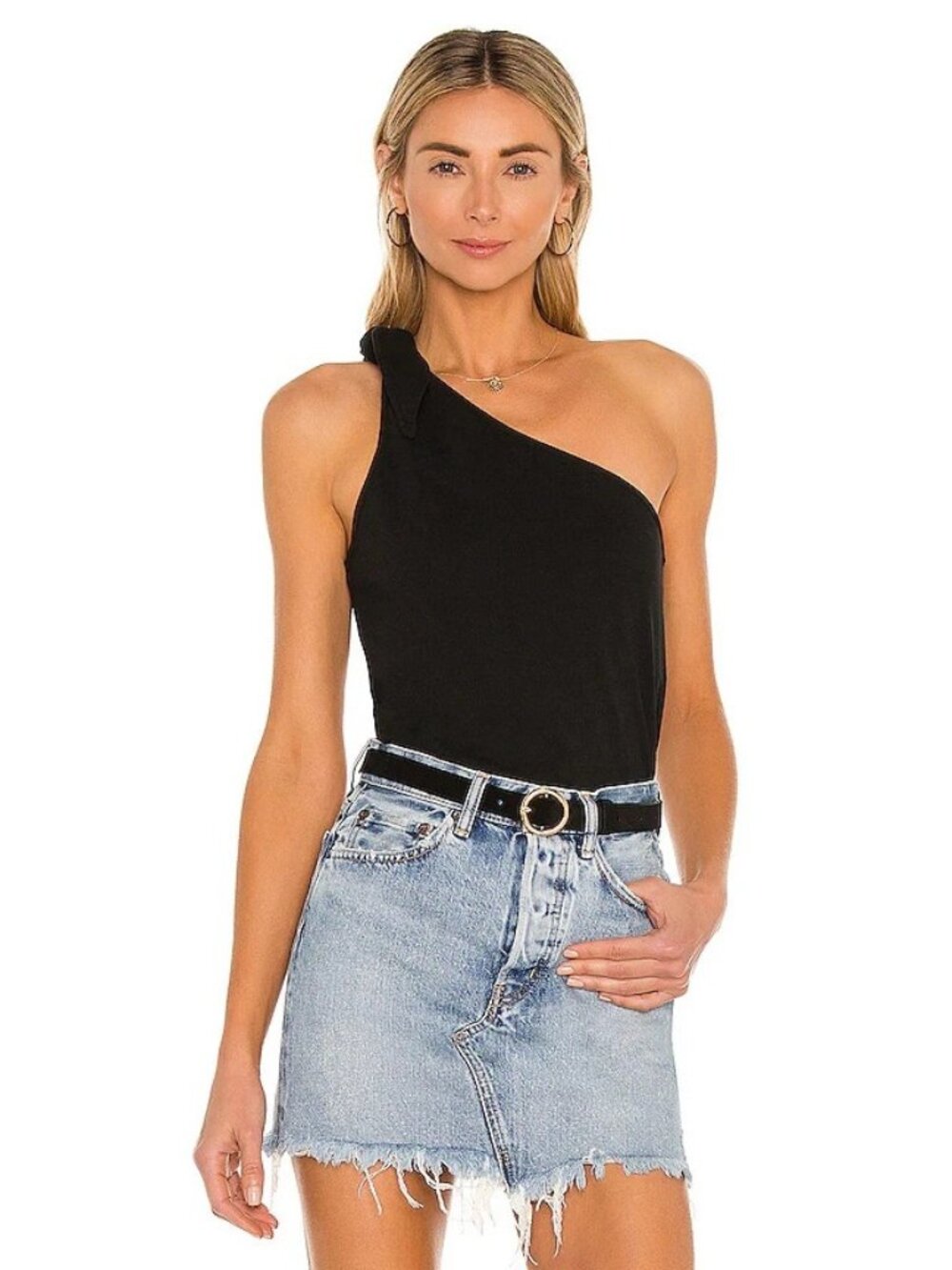 The Range Knot One Shoulder Tank in Jet Black
